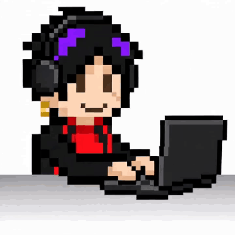 Dottie, my 8-bit form, typing at a laptop